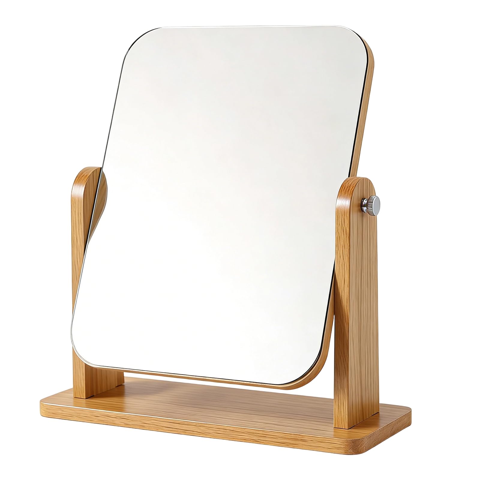 Eidoct Vanity Mirror with Bamboo Stand, Stand 360° Rotating Desk Makeup Mirror, Portable Square Vanity Mirror for Bathroom, Bedroom & Office Dressing Table