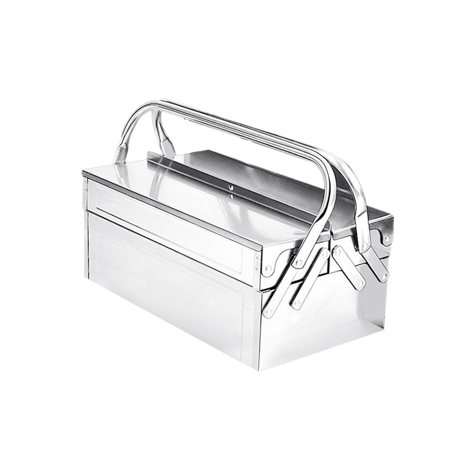 Scatola portautensili in Acciaio Inossidabile, Organizer per impieghi gravosi, con Maniglia Portatile, per Garage e Officina, Resistente all'Usura, con Chiusura e Maniglia Portatile.