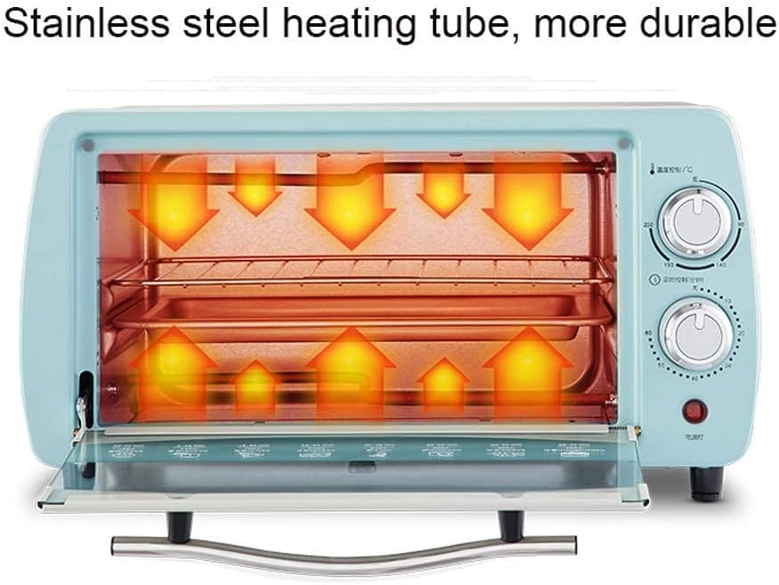 10L Mini Oven Adjustable Temperature 0-230℃ and 60 Minutes Timer Independent Temperature Control Household Baking Electric Oven Baking Cake and Bread Multi-Function Automatic with Accessorie (Blue) (