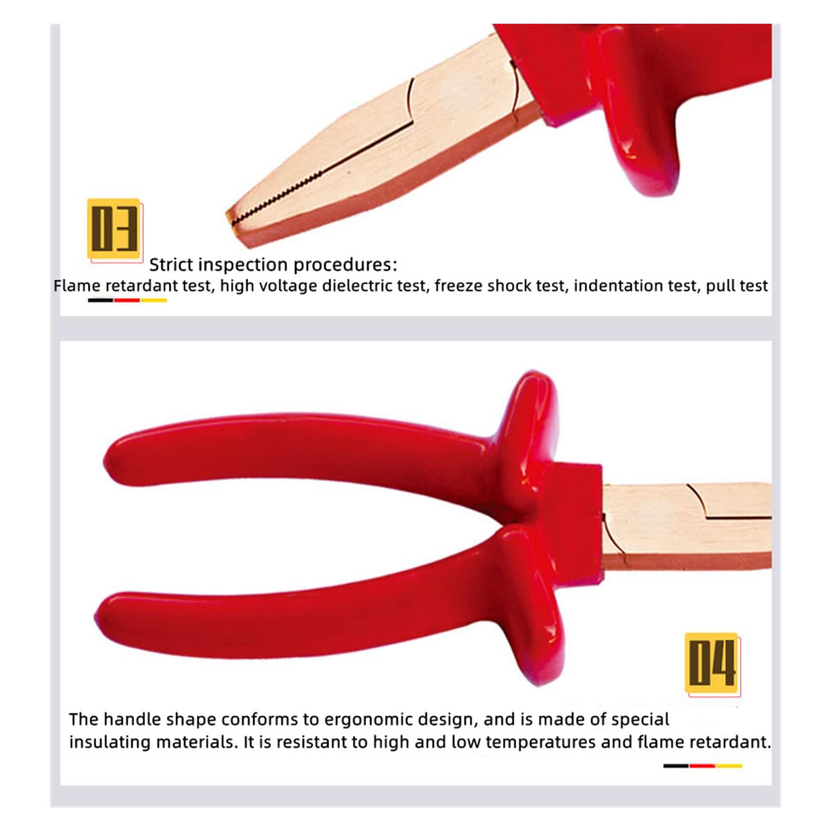 WEDO Pince à bec plat de 20,3 cm de long, isolée sans étincelles, sécurité trempée VDE 1000 V, cuivre béryllium, structure à tête unique, norme DIN