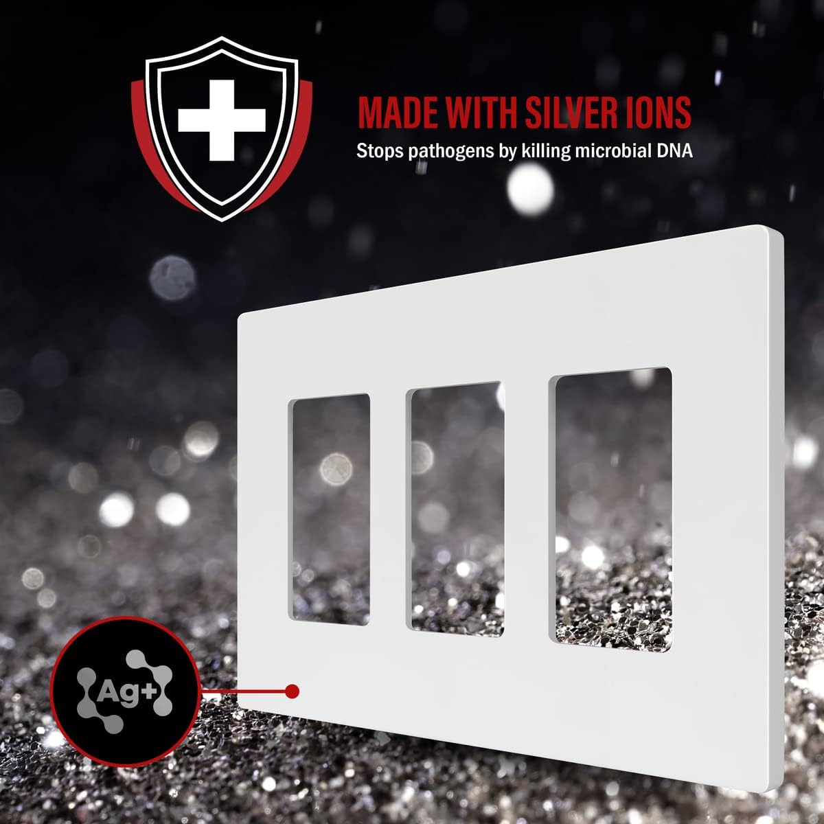 ENERLITES Decorator Switch Cover, Screwless Wall Plate, Mid-Size 3-Gang 4.88" x 6.77", Unbreakable Polycarbonate Thermoplastic, UL Listed, SI8833MA-W, White