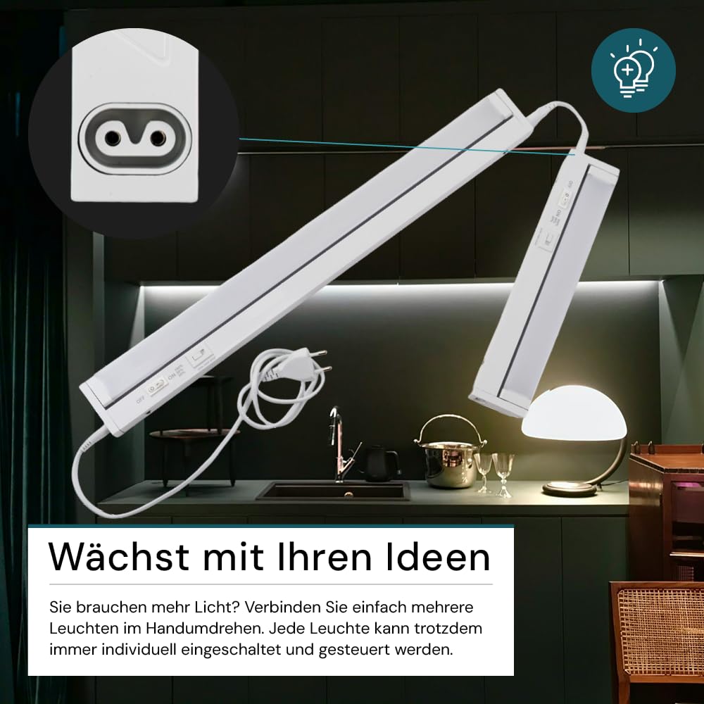 LUXULA LED Unterbauleuchte schwenkbar 30cm, Schrankbeleuchtung mit Schalter IP20, dimmbar 2700K 4000K 6000K, 29,7x6,1x2,4 cm, 4W, 400lm, Unterbau LED Lichtleiste Weiß, Küchenlampe