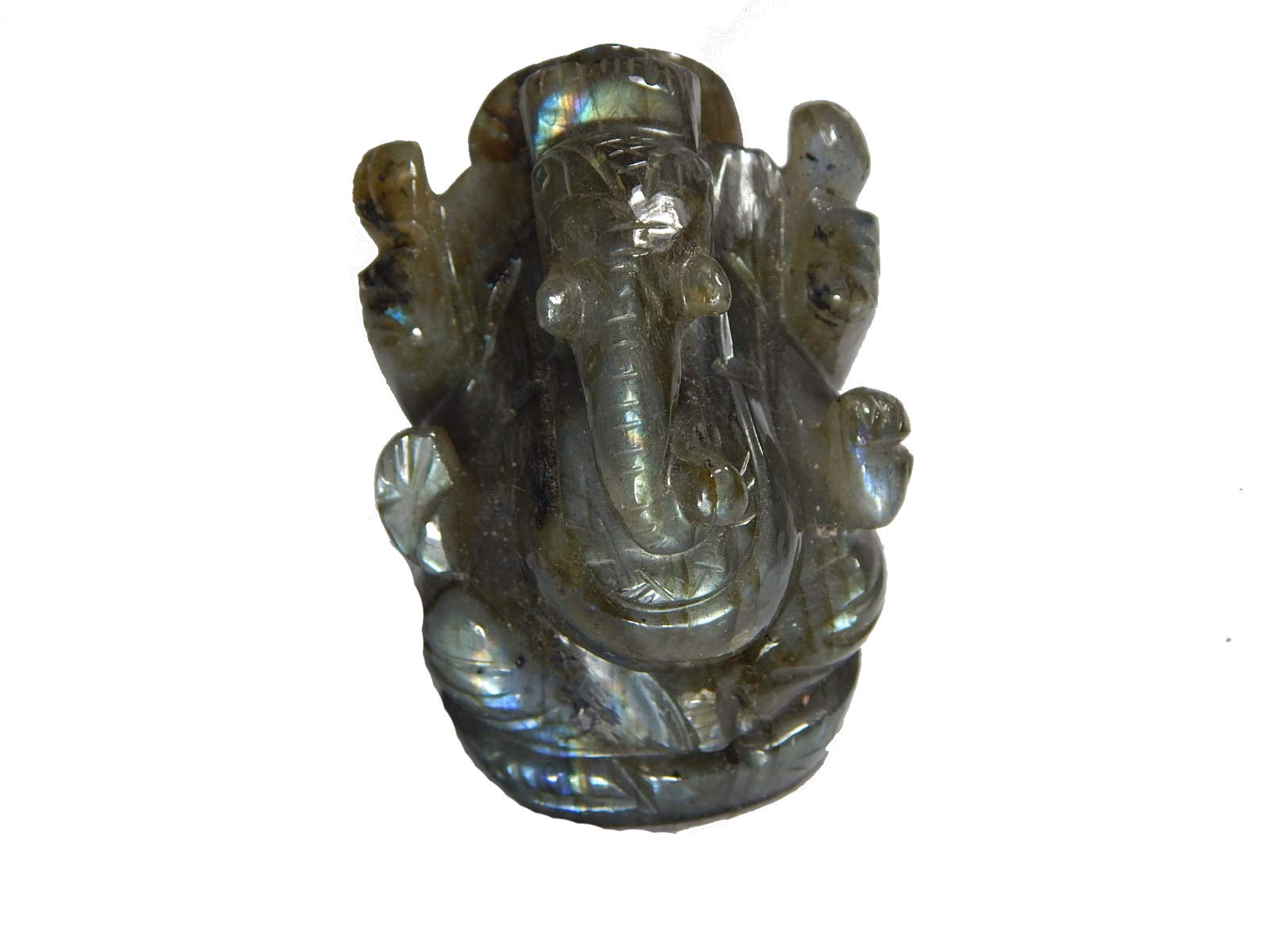Zoltamulata Beautiful Labradorite Spectrolite Ganapati Idol Showpiece & Figurine 6 x 5cm 146gm with Spark