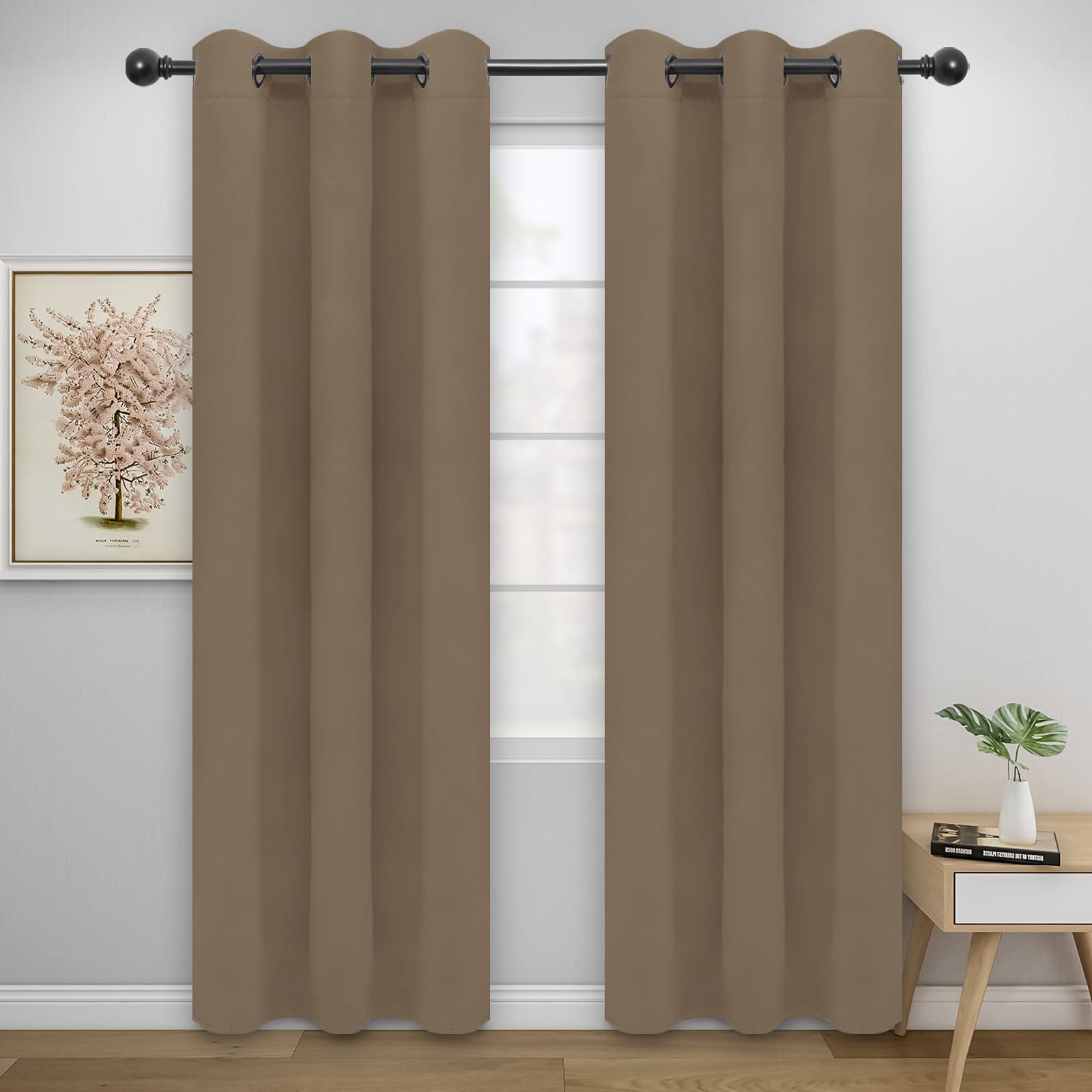 Easy-Going Blackout Curtains for Bedroom, Solid Thermal Insulated Grommet and Noise Reduction Window Drapes, Room Darkening Curtains for Living Room,
