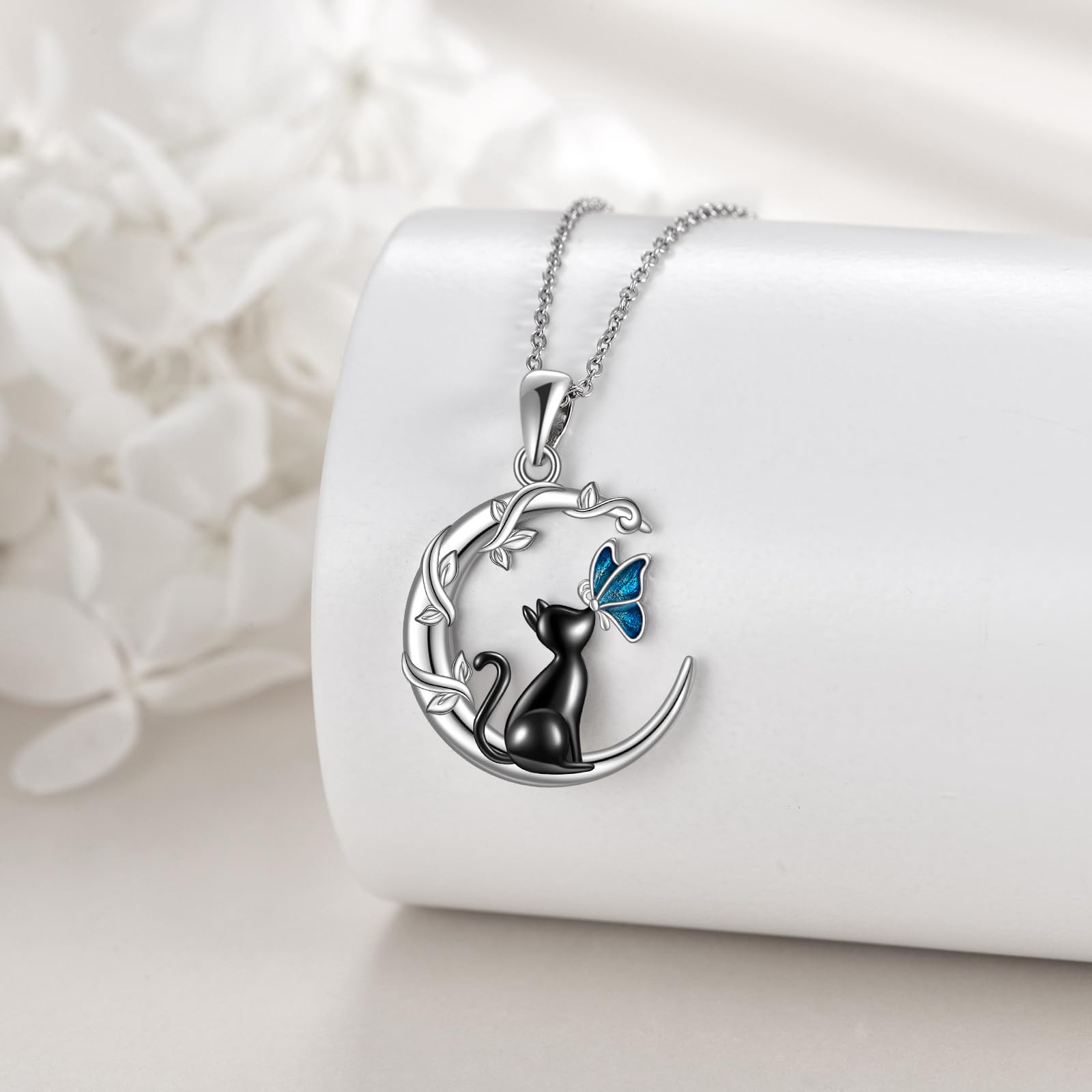 VONALA Katze Halskette für Frauen 925 Sterling Silber Schwarze Katze Halskette Blau Schmetterling Katze Schmuck Geschenke Geburtstag Geschenke für Frauen Katze Liebhaber Frau
