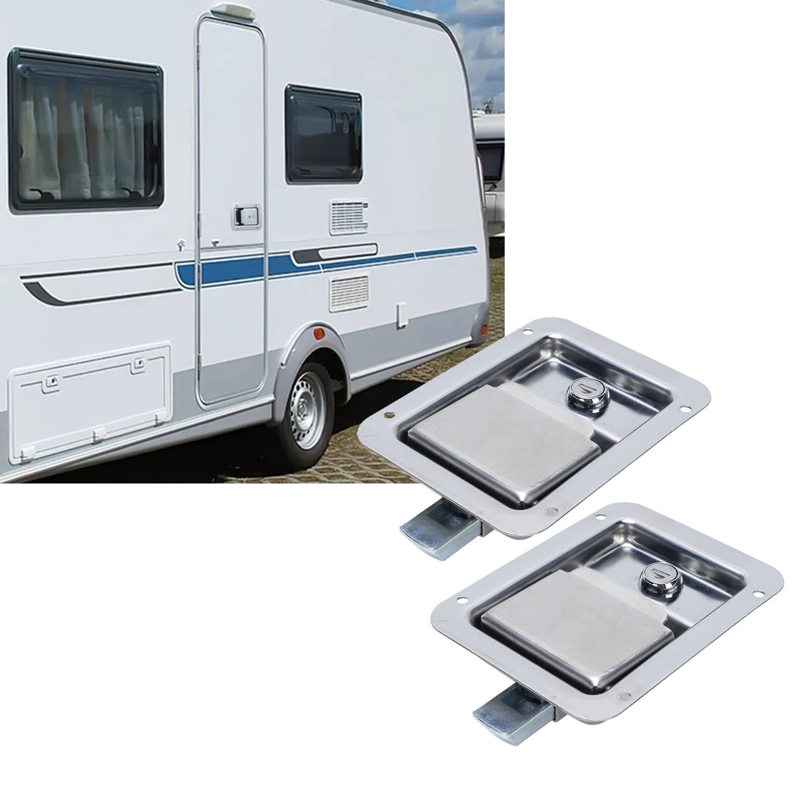 Alomejor Maniglia per Cassetta degli Attrezzi Serratura per Cassetta degli Attrezzi per Camion in Acciaio Inossidabile 140 X 108 Mm Montaggio a Incasso con 2 Chiavi Guarnizione Impermeabile per