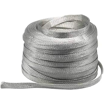 Tinned Copper Braid, Tinned Copper Metal Braid, Anti-Oxidation Grounding Wire, Length 5 M,5# 18x1.4mm