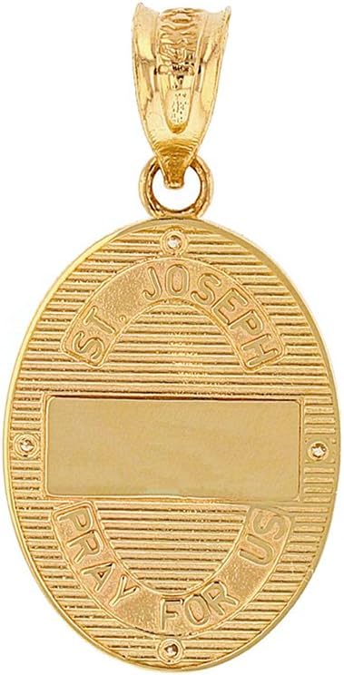 Solid 10k Yellow Gold Saint Joseph Diamond Oval Medal Charm Pendant (1") - Image 2