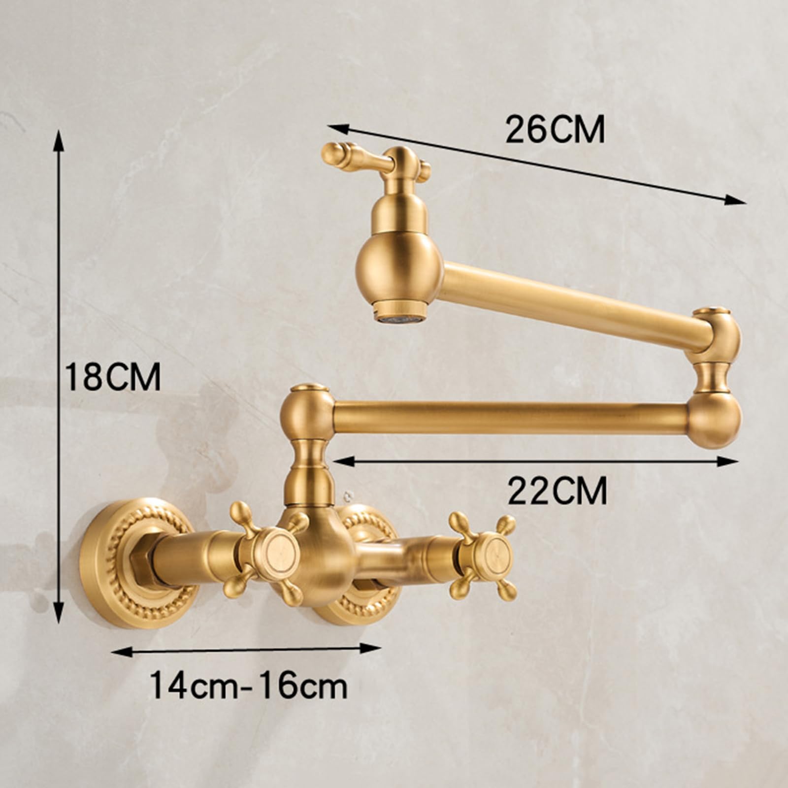 XJTNLB Küchenarmatur Wandmontage Wasserhahn Küche Wandmontage Faltbar Zweigriffmischer Küche Wandarmatur Retro Gold