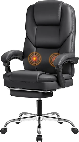 Furmax Executive Office Chair with Foot Rest Big and Tall Office Chair Ergonomic Home Office Desk Chairs Reclining High Back Leather Chair with Lumbar Support, 400LBS（Black）