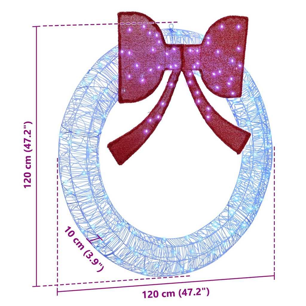 Mangloder Couronne bleue en acrylique avec 150 LED, 120 cm, décoration de Noël, alimentation USB, télécommande, nœud scintillant, pour intérieur et extérieur protégé, look moderne de l'Avent et