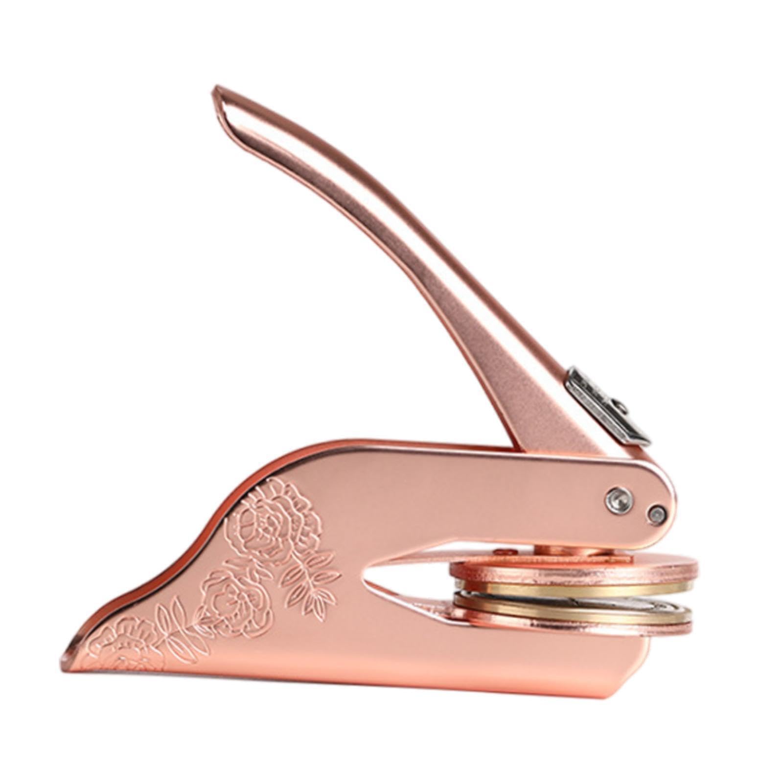 HOIXZCS Handheld Embosser Stamp Compact Size For Craft Area Versatile Jewelry Making And Business Card Embossing Multifunction No Pattern Embosser Seal Stamp, Rose Gold, 9.6x10.6cm