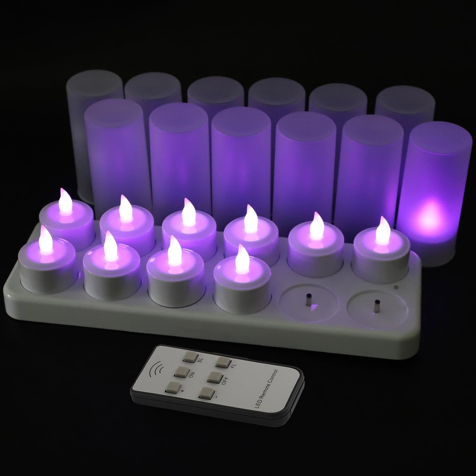 Eurofone Purple Rechargeable Led Candles Tealight Candle Flameless With Remote Control (12Pcs)