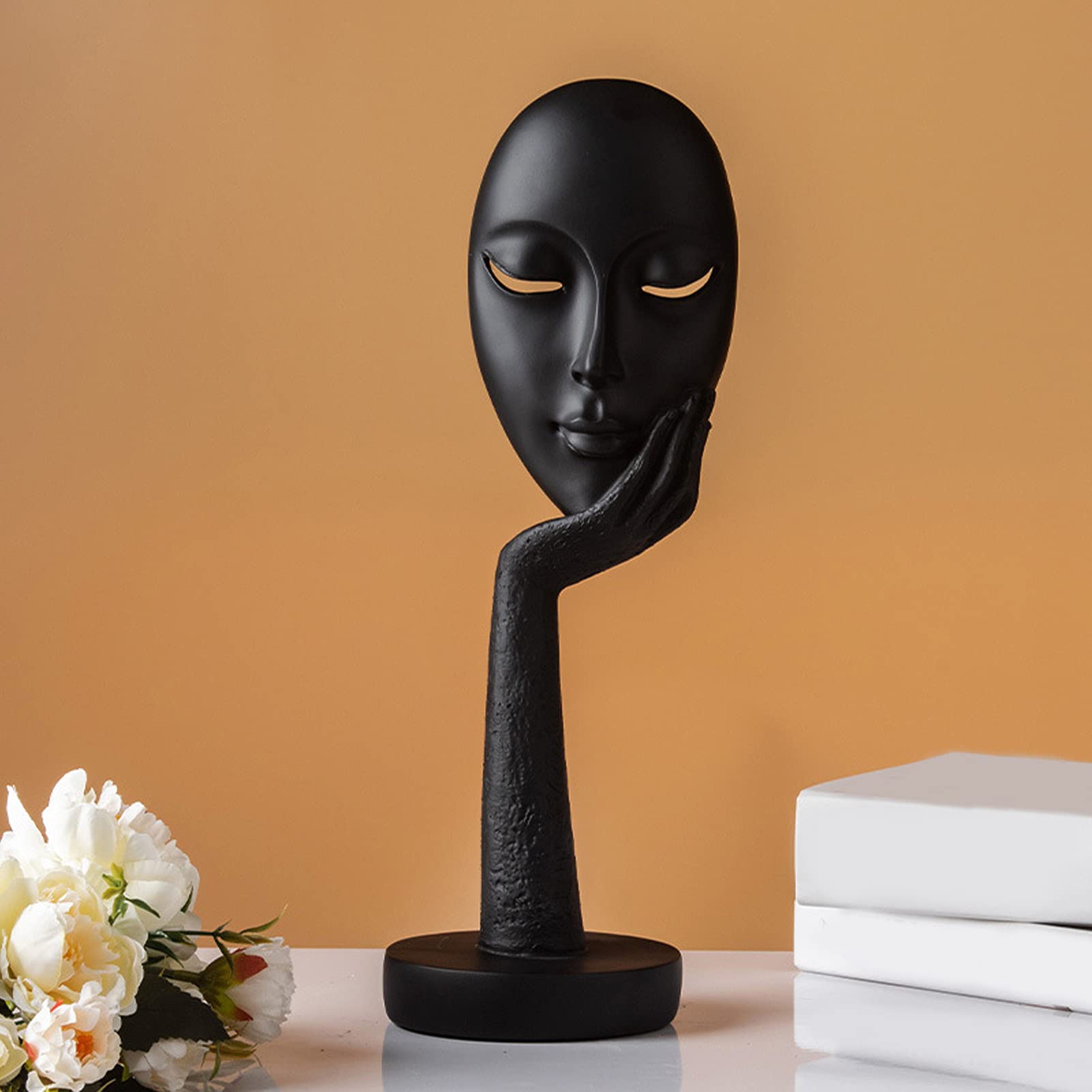 Escultura de joyas de resina, diseño de máscara nórdica, arte abstracto, joyas creativas, decoración de la casa, oficina, escultura, regalo (negro)