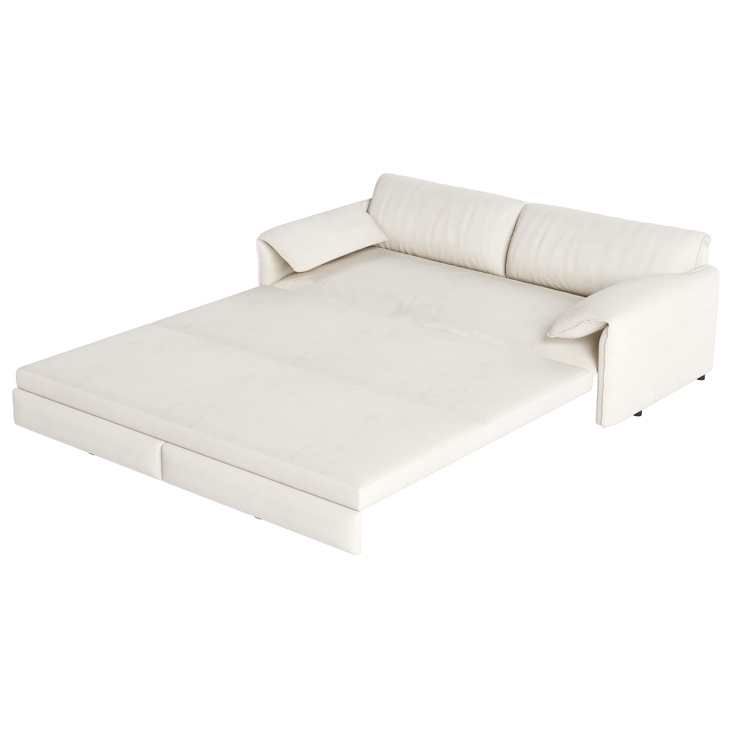 63.8" Sleeper Sofa Bed Queen Size, Pull Out Convertible Velvet Couch, Beige | 3-in-1 Sofa, Recliner & Bed, Removable Cover, Padded Arm, Pocket, for Narrow Doors, Living Room, Small Space, Apartment & RV