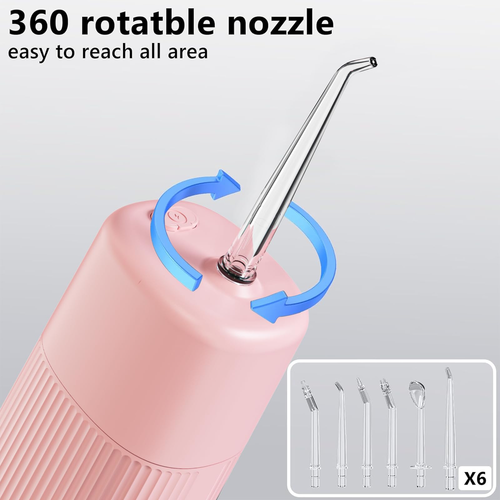 HUACO CARE Irrigador dental portátil para dientes, con tanque de agua telescópico, 3 modos e impermeable IPX7, hogar y viajes (rosa)