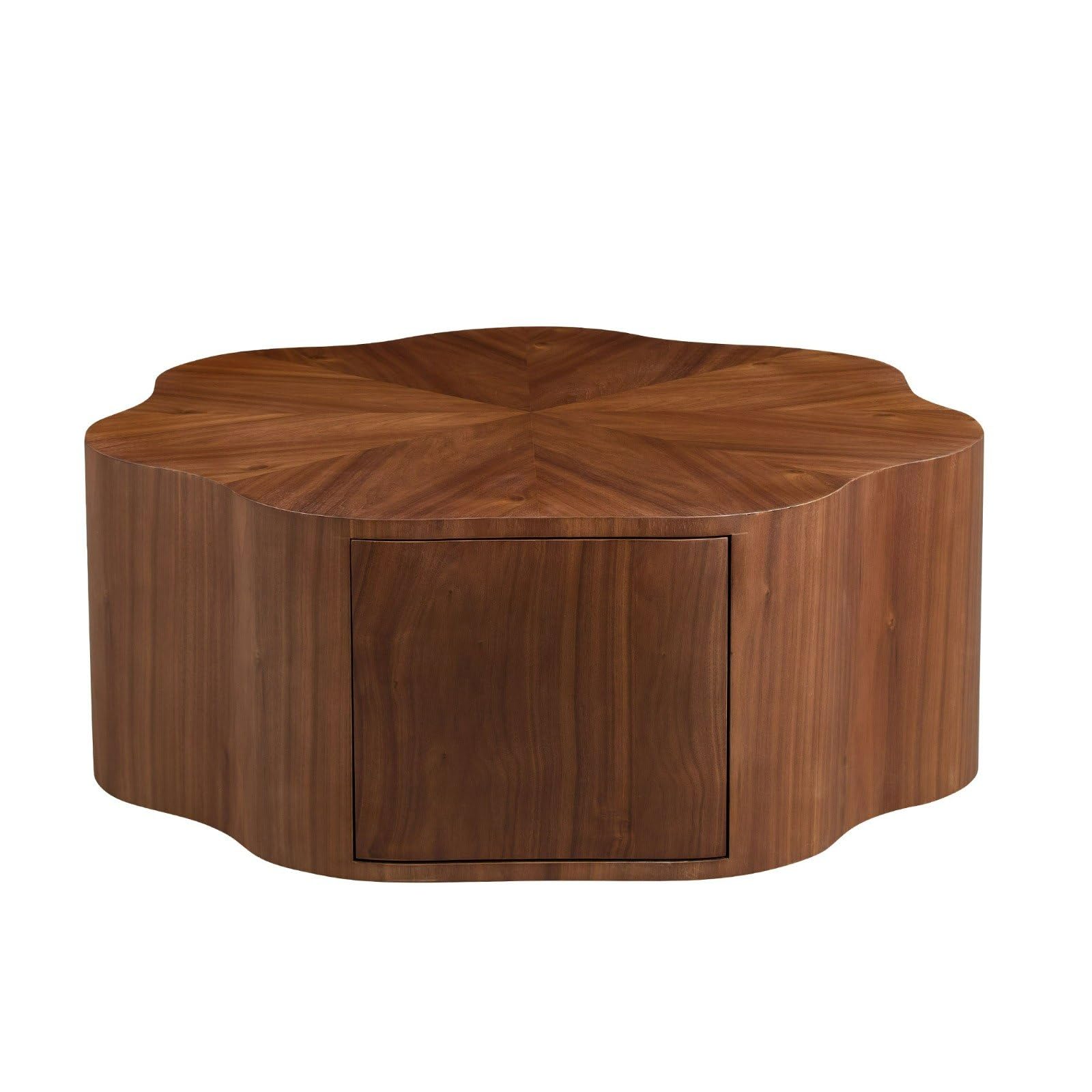 35 4 Walnut Coffee Table with Hidden Storage Petal-Shaped Round Cocktail Table for Living Room Apartment Flower Design
