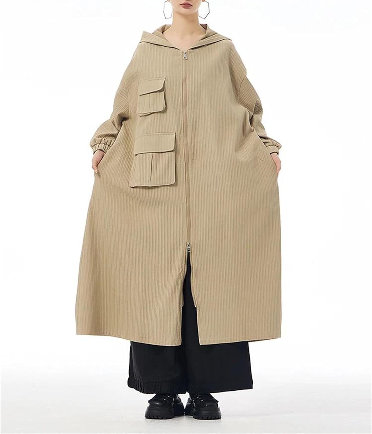 Women's Trench Coat Patchwork Large Size Hooded Fall Casual Long Outerwear