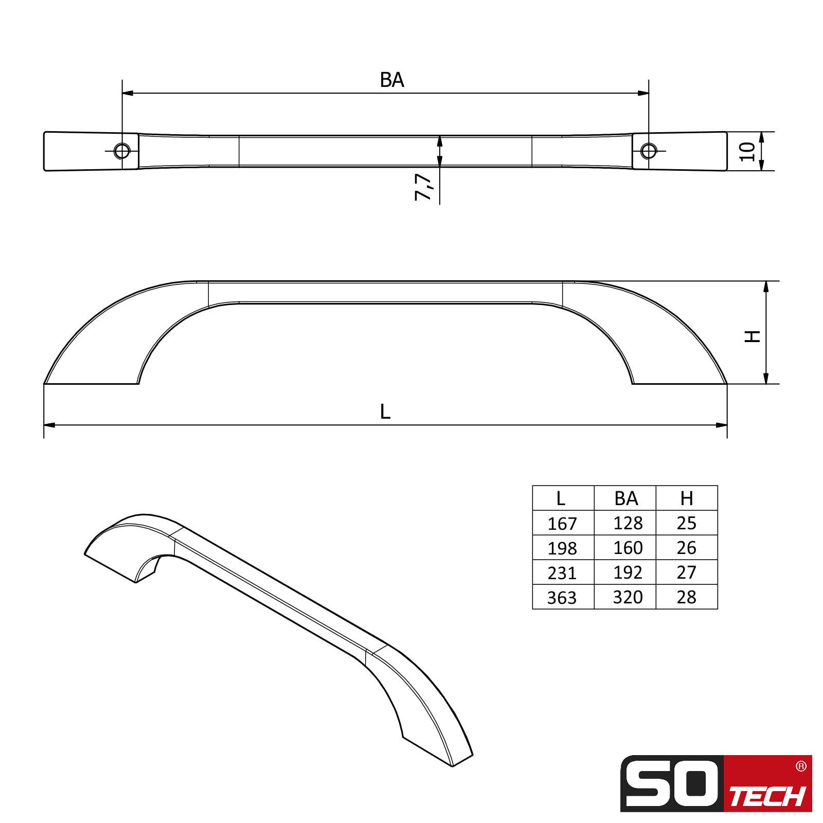 SOTECH 10 Stück Möbelgriffe BLACKLINE XIII BA 320 mm schwarz matt