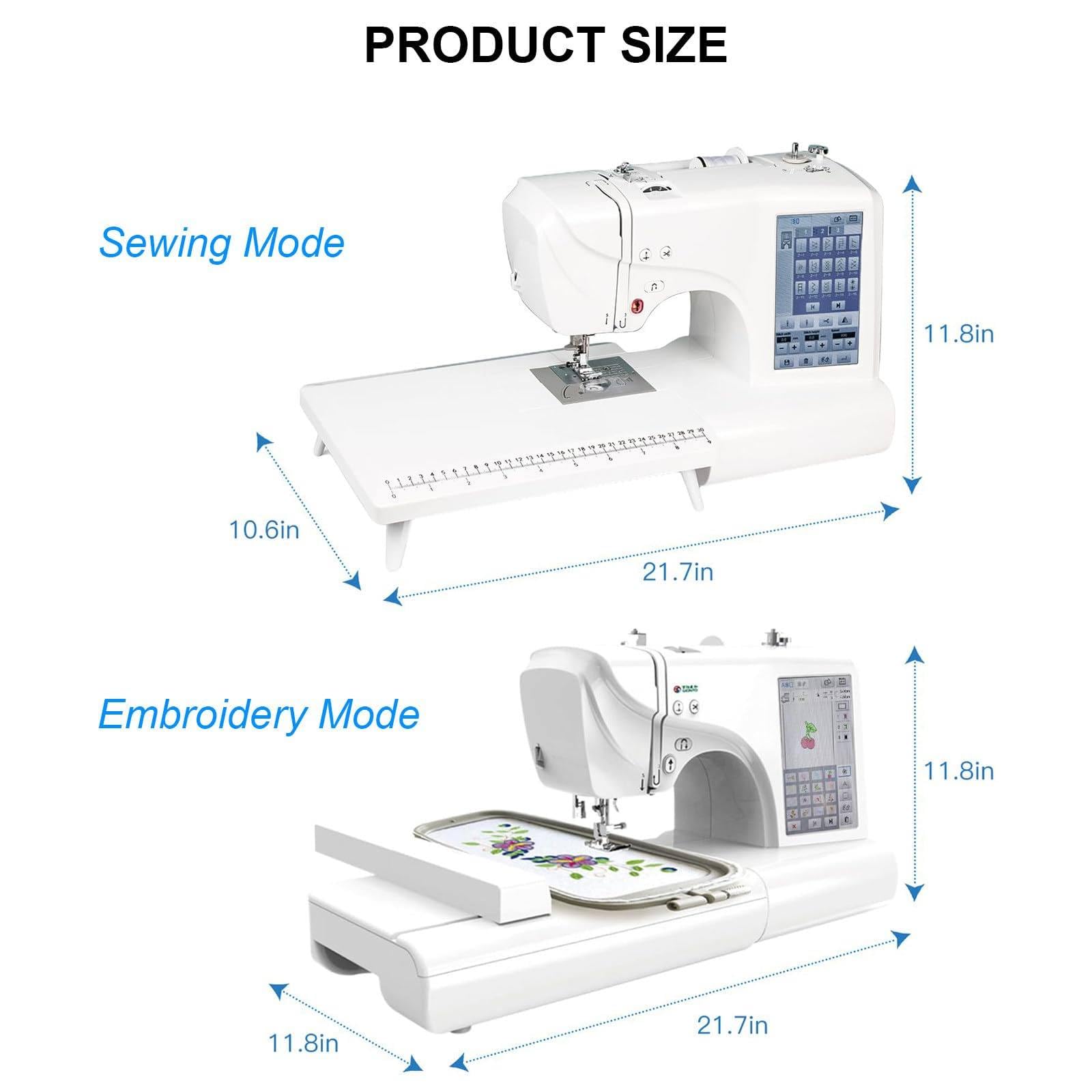 Macchina da cucire automatica con area di ricamo da 4" x 9,2" e macchina da ricamo elettrica con touch screen LCD, 210 lettere integrate e 30 bordi con motivo