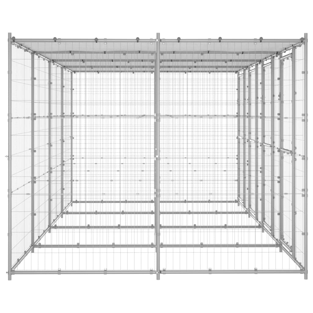 Toshilian Chenil d'extérieur pour Chien, Enclos Niche Cage pour Chien Métal Acier galvanisé avec Toit 9,68 m² Argent