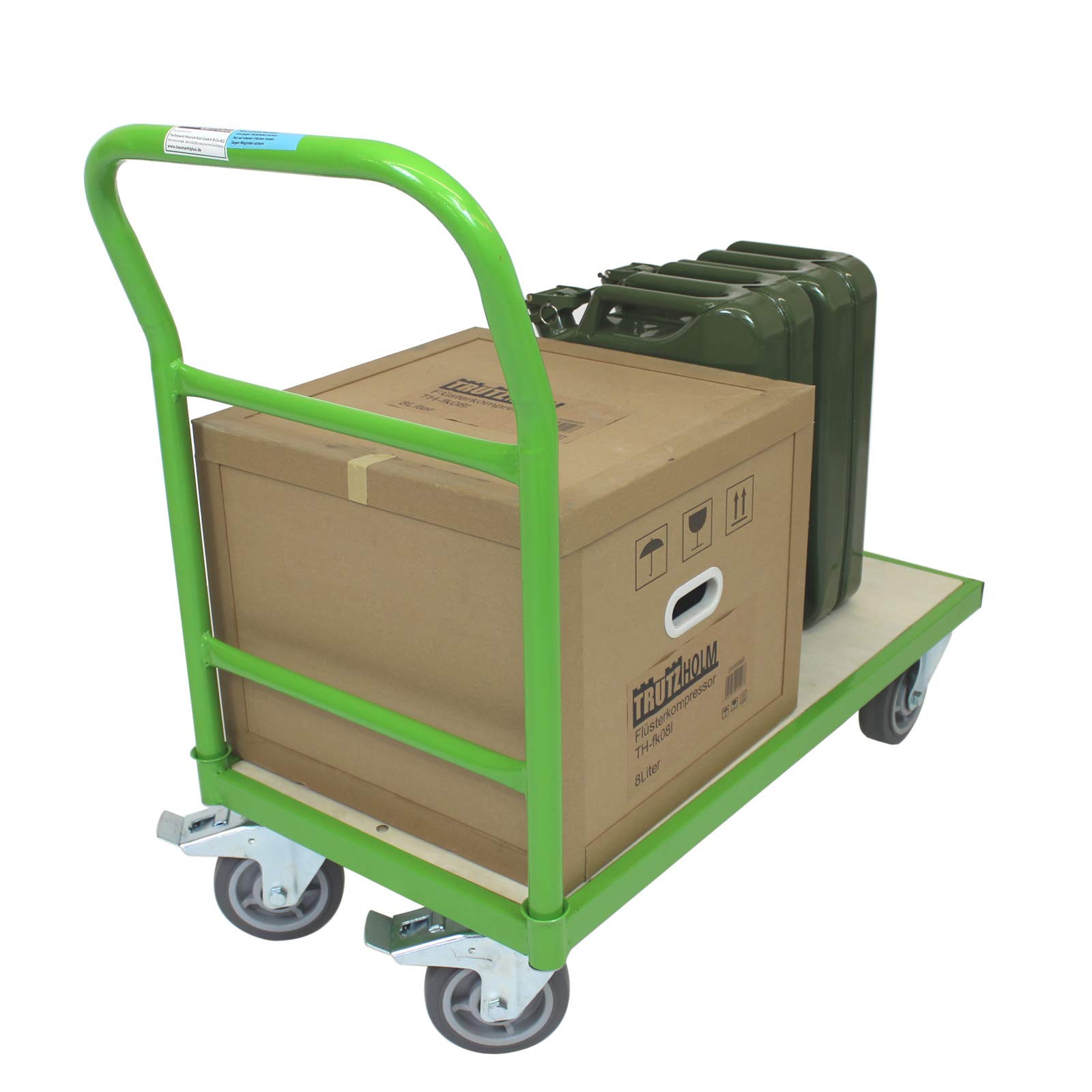 TRUTZHOLM Plattformwagen mit Feststellbremsen | 500 kg | 100 x 52 x 95 cm | Transportwagen Griff abnehmbar | Handwagen Magazinwagen Wagen