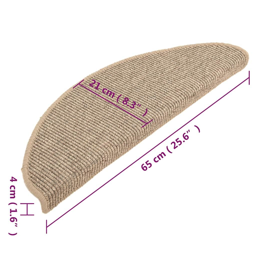 Stufenmatten 15 Stück 65x21x4 cm Dunkelbeige Halbrund Groß Treppenstufen Matten, Teppich Innen für Treppen, rutschfest Stufenmatten Treppenteppich