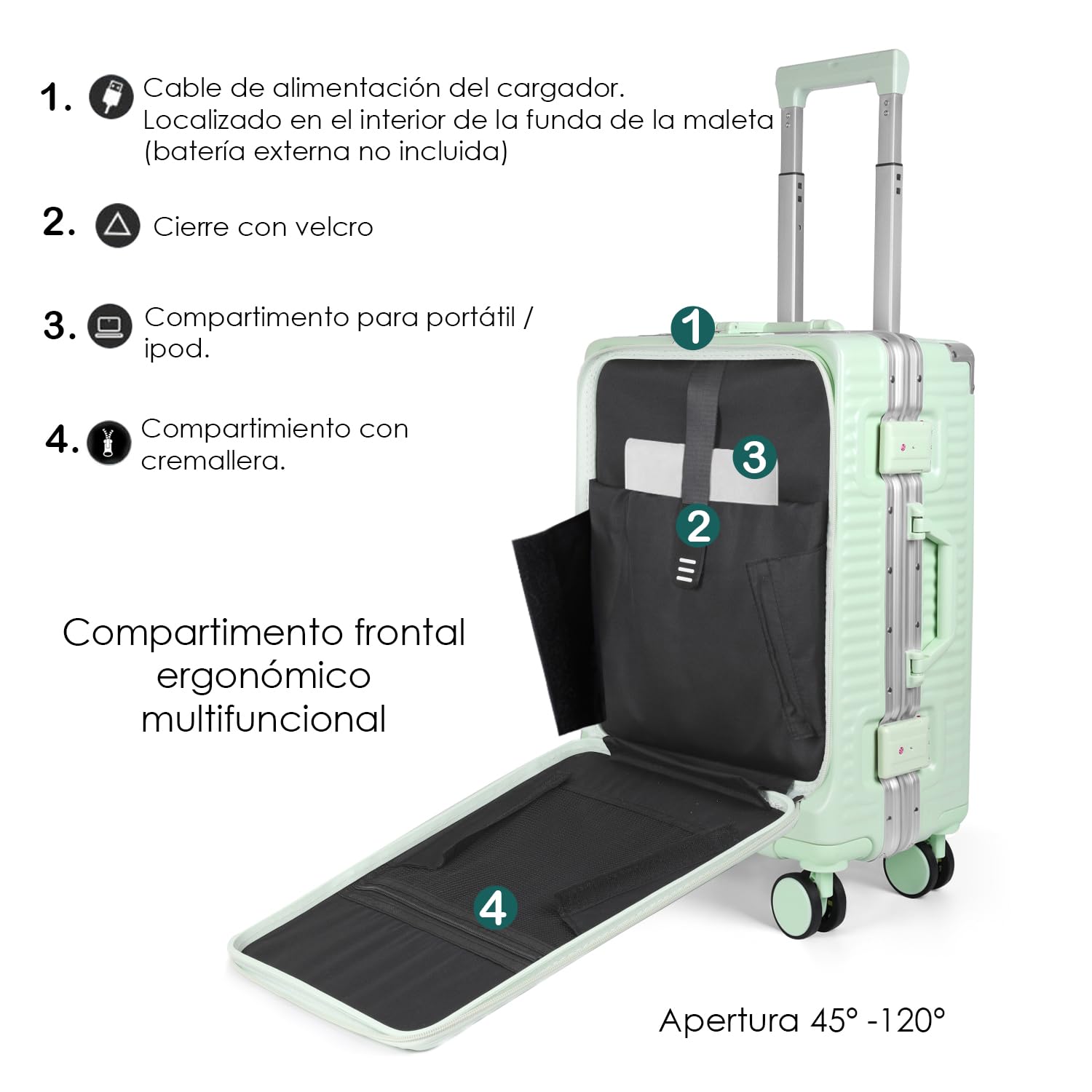 MERCURY TEXTIL-Juego de 3 Maletas de Viaje Cabina, Grande y Neceser de Policarbonato y ABS. Maletas Multifunción con USB, Múltiples Compartimientos con Bolsillo Frontal y Portavasos (Verde)