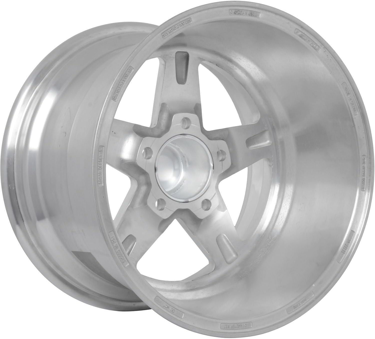 JEGS SSR Star Aluminum Wheel 15in.x 10in.| 5 x 4.75in.Wheel Bolt Pattern Spacing | 0 mm Offset | 5.5in.Backspacing | Polished | 3.27in.Center Bore | Includes Center Cap