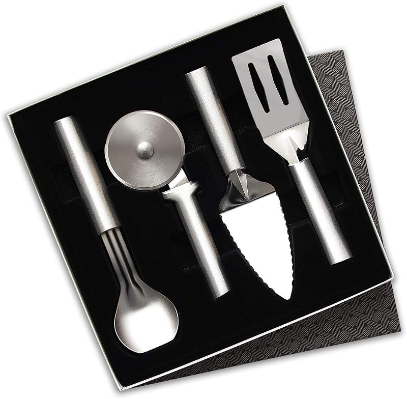 Juego de regalo de utensilios Cutlery Ultimate (S50), plateado | Juego de utensilios de 4 piezas, hoja de acero inoxidable, mango de aluminio fundido