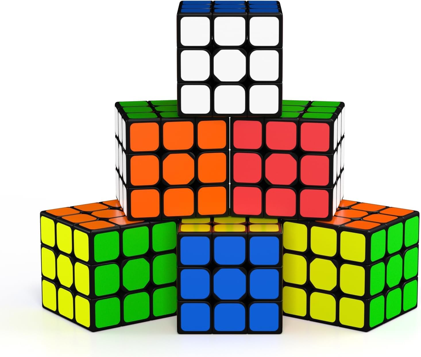Vdealen Full Size 3x3x3 Speed Cube, 6 Pack Sticker Magic Cube Puzzle Party Toy for Beginners and Advanced Users, Christmas Birthday Party Favor Cube Gift for Kid Teens Adults