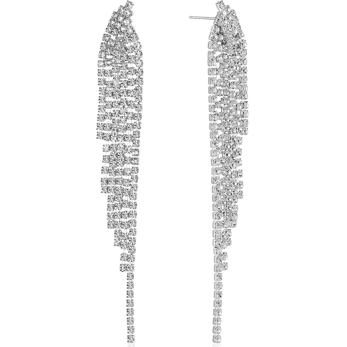 Humble Chic Simulated Diamond Earrings - Darling Waterfall Tassel CZ Statement Chandelier Studs, Silver