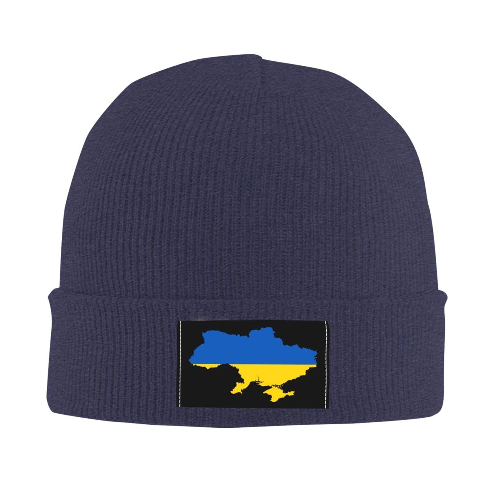 874 Women's Beanie Hat 1214 Knitted Beanies Cap, Ukraine Flag Map Warm Sleep Cap Thick Knit Cuffed Winter Hat Unisex For Hiking Running Yoga