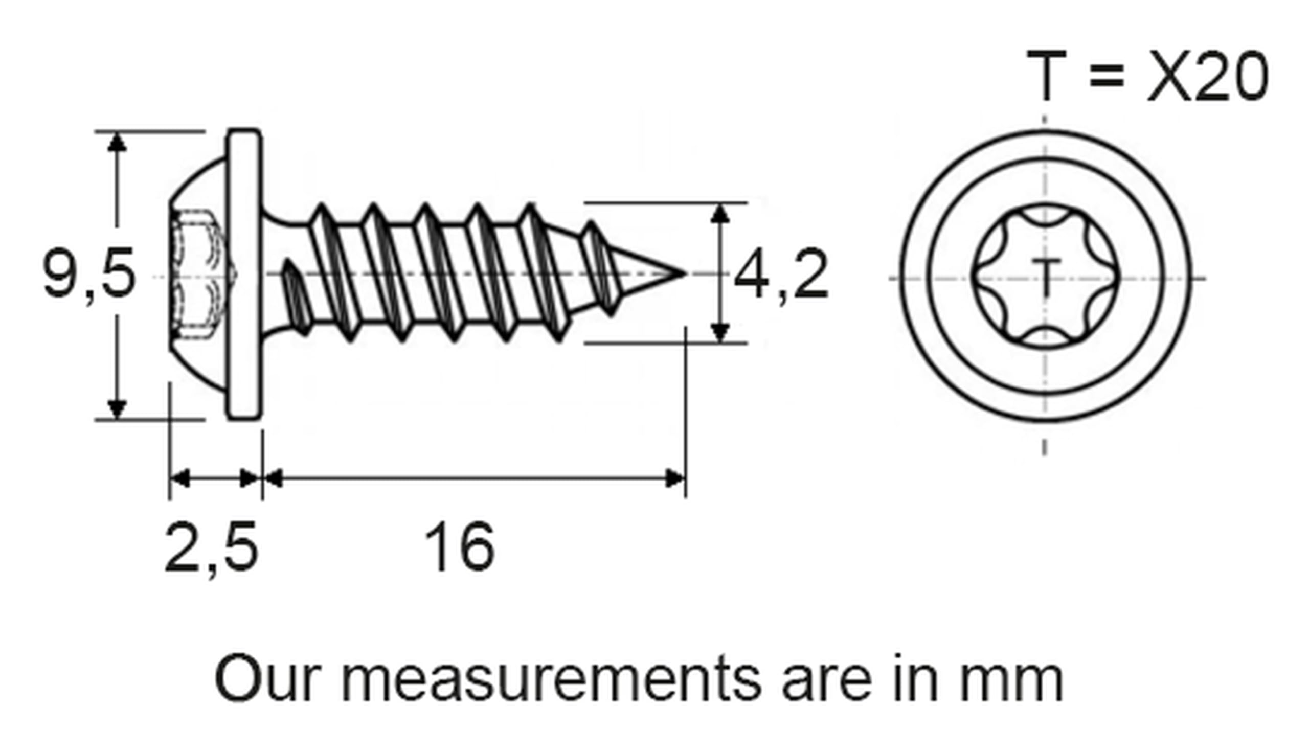 Wkręt do blachy z łbem okrągłym RLX Torx w woreczku, 4,2 mm x 16mm, NFE 25-655, czarny cynk, zestaw 30 szt
