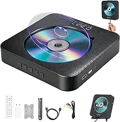 Leitor de DVD para TV, Toca CD, CD Player Portatil, Leitor de CD, Alto-Falantes Duplos Integrados,Toca-Discos Retrô, Parede E Conexão AUX, com Cabos HDMI E AV, Leitor de CD Portátil