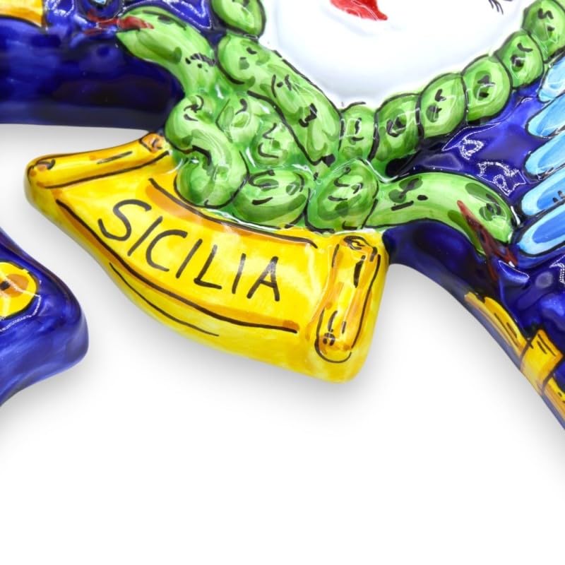 Trinacria en céramique sicilienne de 36 cm avec décor baroque fait main - 3
