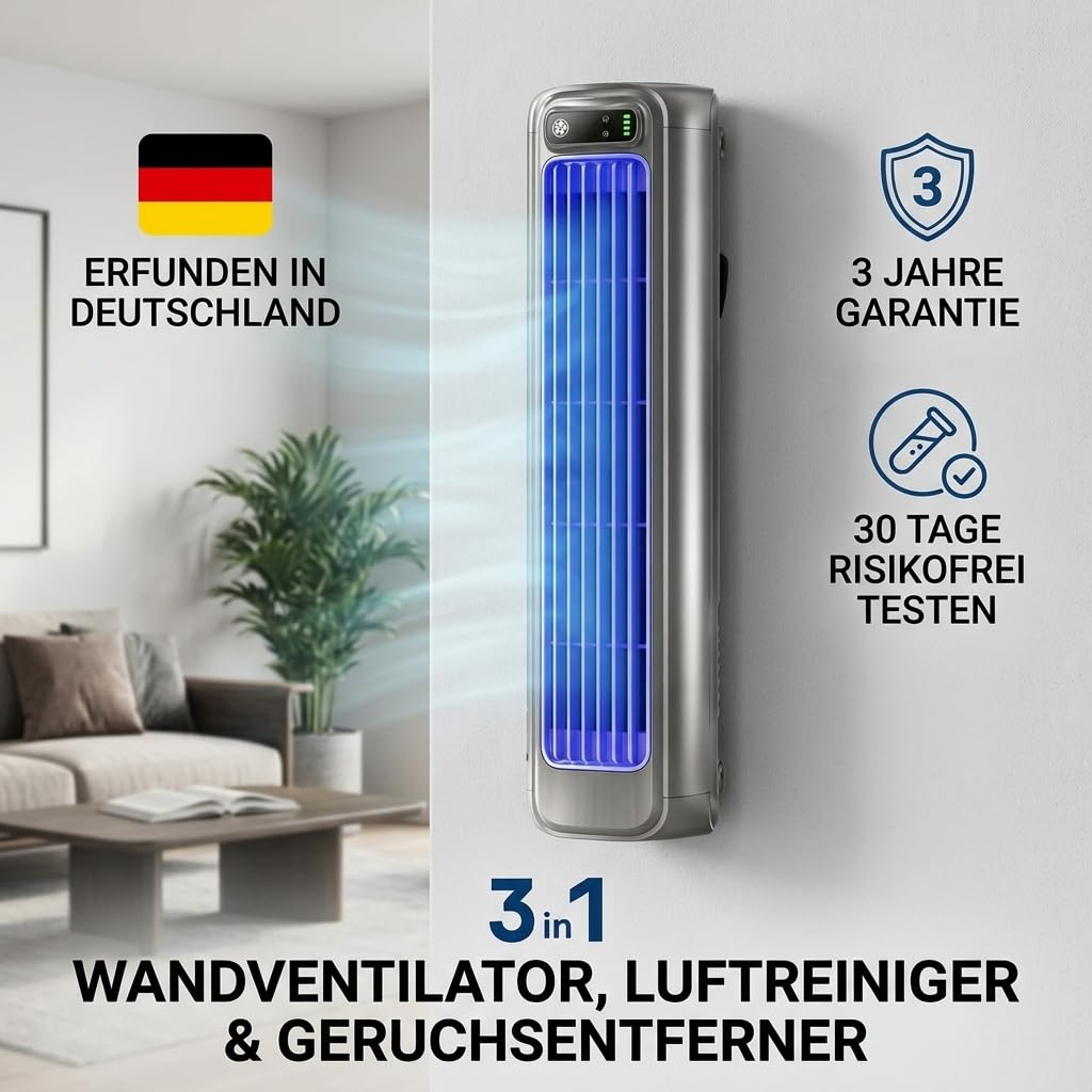 Hoffmarkt Cooling Ace Kompakter leiser Wandventilator ohne Bohren, ideal für Küche, Bad & Schlafsaal
