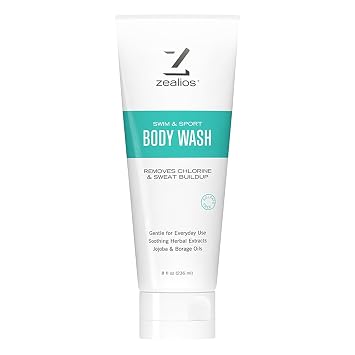 Zealios Swim & Sport Body Wash for Swimmers & Athletes 8oz, Skin Care Solution for Men & Women, Removes Chlorine, Sweat & Odor, Provides Cleansing and Hydration from Pool Chemicals, Light Citrus Scent