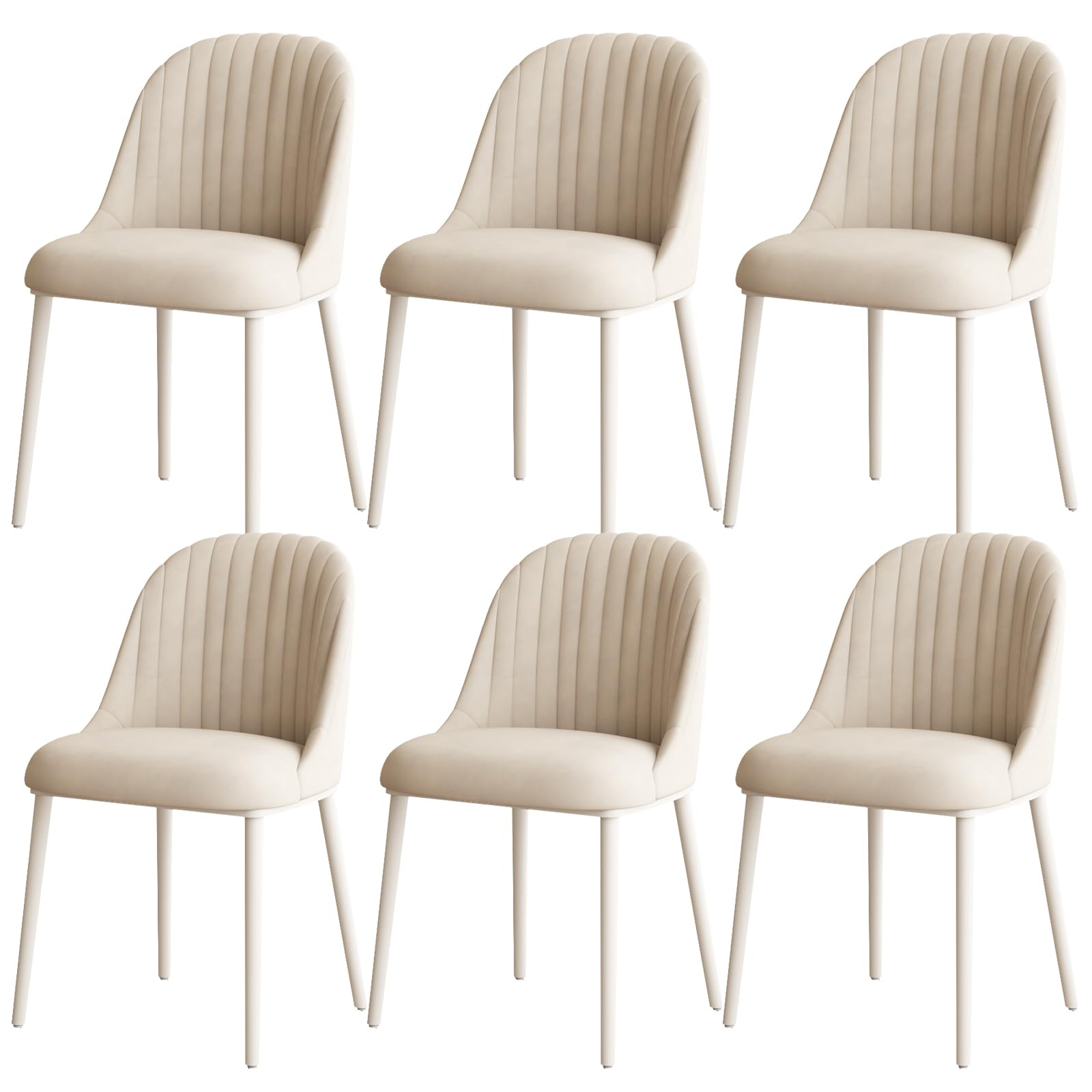 Elegante set di 6 sedie moderne color crema imbottite con seduta imbottita, schienale curvo e cuciture a canale, gambe in metallo resistenti per mobili da cucina e soggiorno
