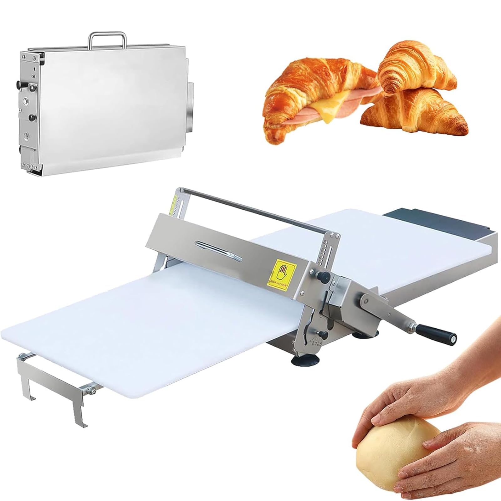 vanenferse Folding Dough Sheeter, Compact Manual Dough Roller Machine, Thickness Adjustable 0.5-25mm, for Making Fudge Crust Croissants, Pasta Laminator, Home Kitchens & Small Bakeries