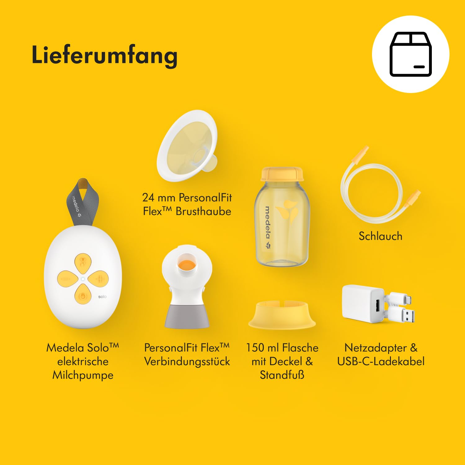 Medela Solo Elektrische Einseitige Milchpumpe – Leiser Betrieb – Aufladbar über USB – Mit PersonalFit Flex Brusthaube und Medela 2-Phase-Expression-Technologie