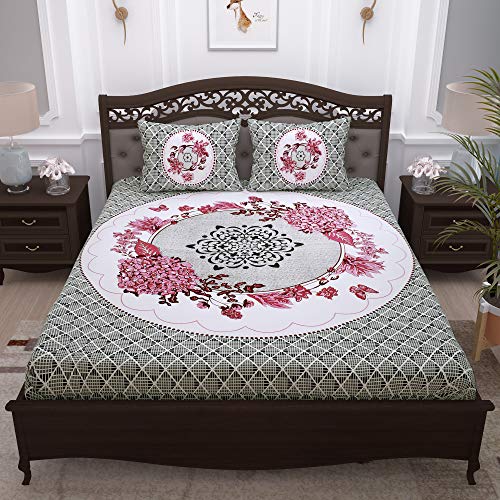 Image of Story@Home Pandora Collection 152 TC 100% Cotton Bedsheet for Double Bed with 2 Pillow Covers (90 X 108 Inch, Off White & Pink)