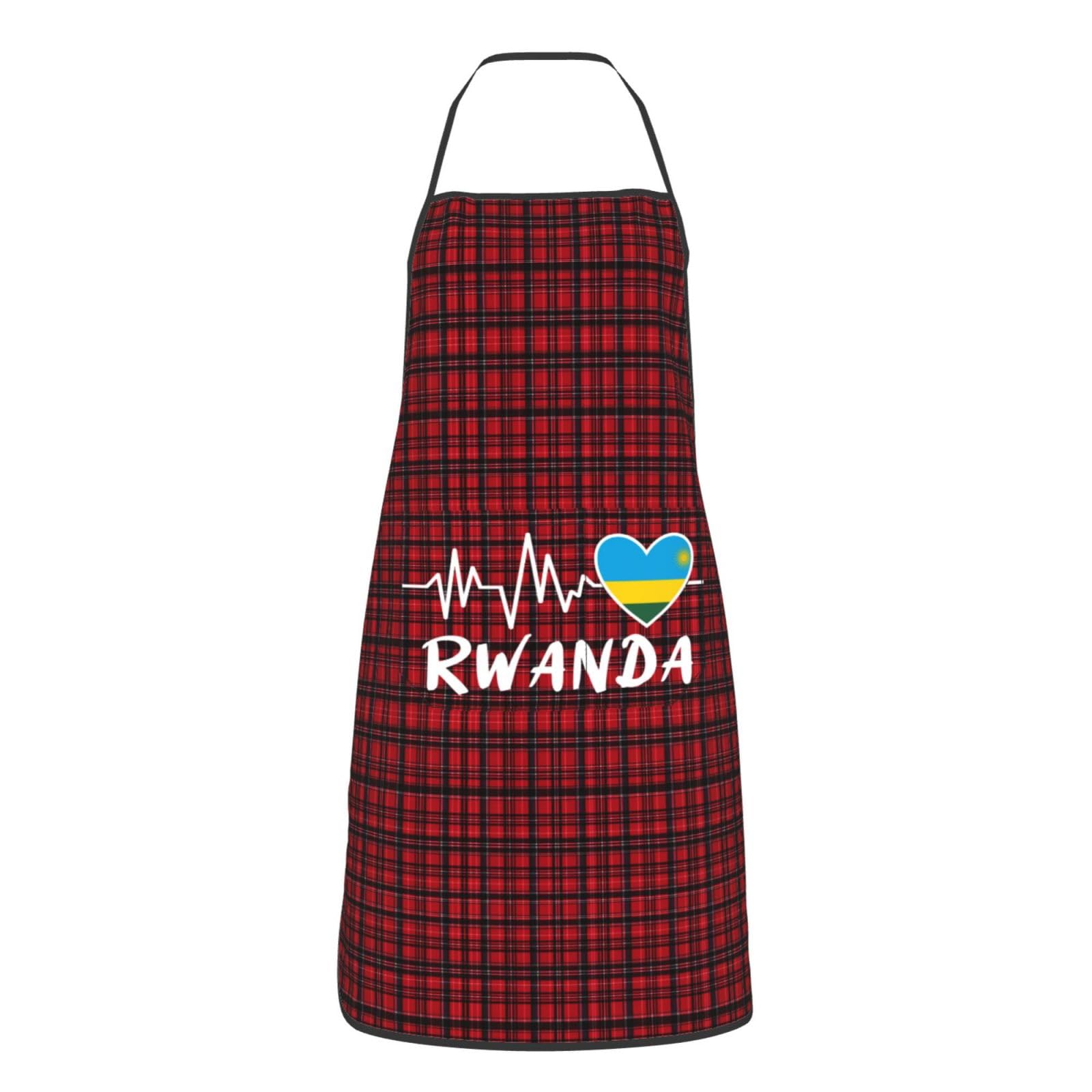 nopicsn Rwanda Heartbeat Apron for cooking with Pockets Women Men Kitchen Chef Funny Aprons
