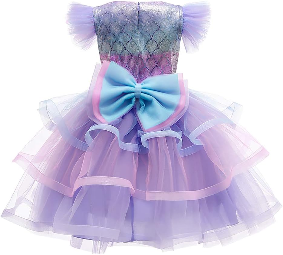 Kids Girls Little Mermaid Costume Ariel Princess Fancy Dress Up Birthday Party Halloween Christmas Carnival Cosplay Dresses + Crown + Jewelry Fairy Tales Outfit Set Purple Ruffle 4-5 Years
