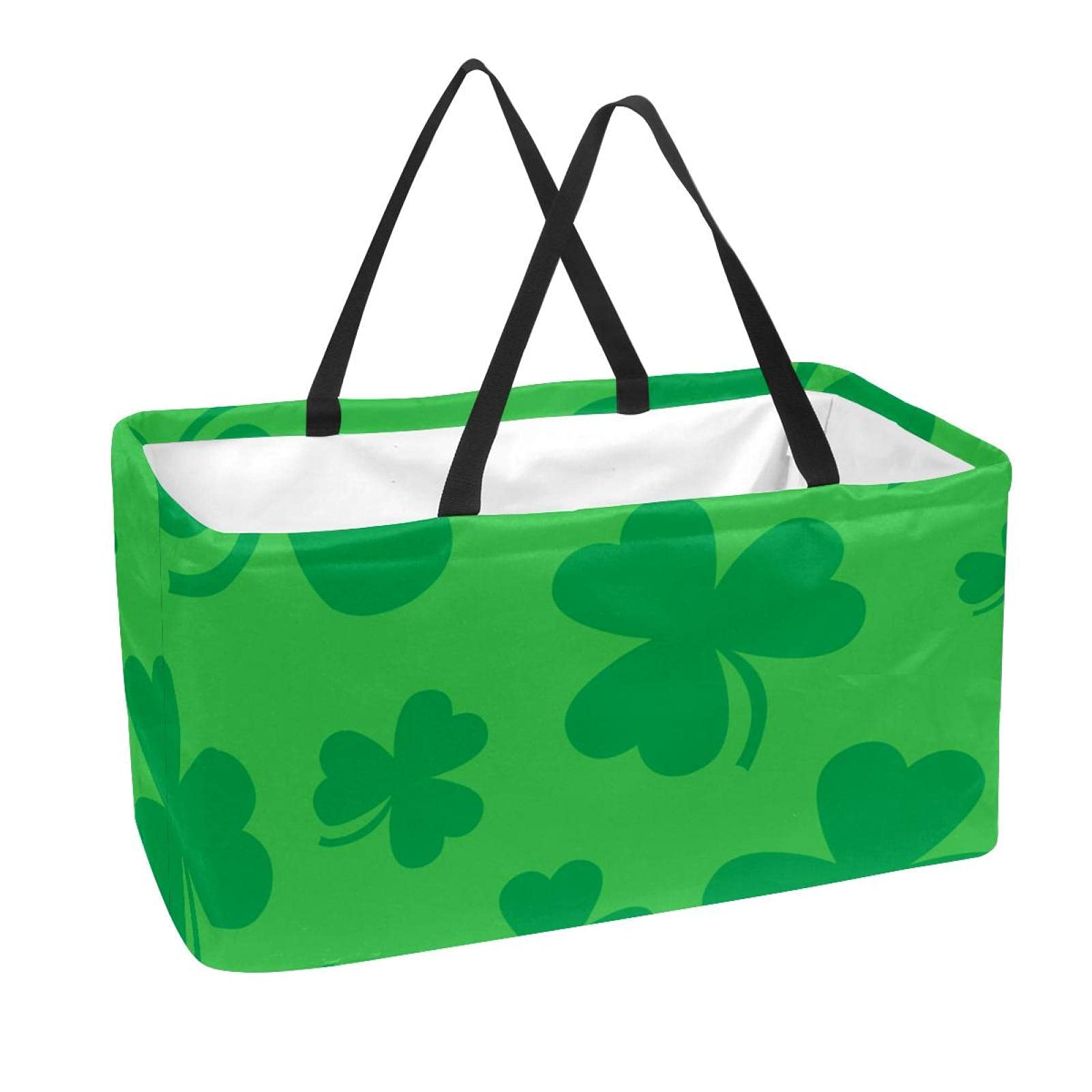 50L Shopper Bags Green Lucky Irish Clover For St. Patrick's Day Collapsible Shopping Box Grocery Tote Bag with Handles, Reusable