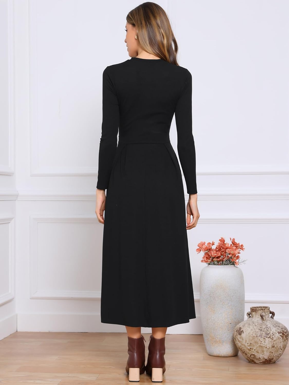 Allegra K Long Sleeve Dress for Women's A-Line Maxi Winter Fall Sweater Dresses - Image 3