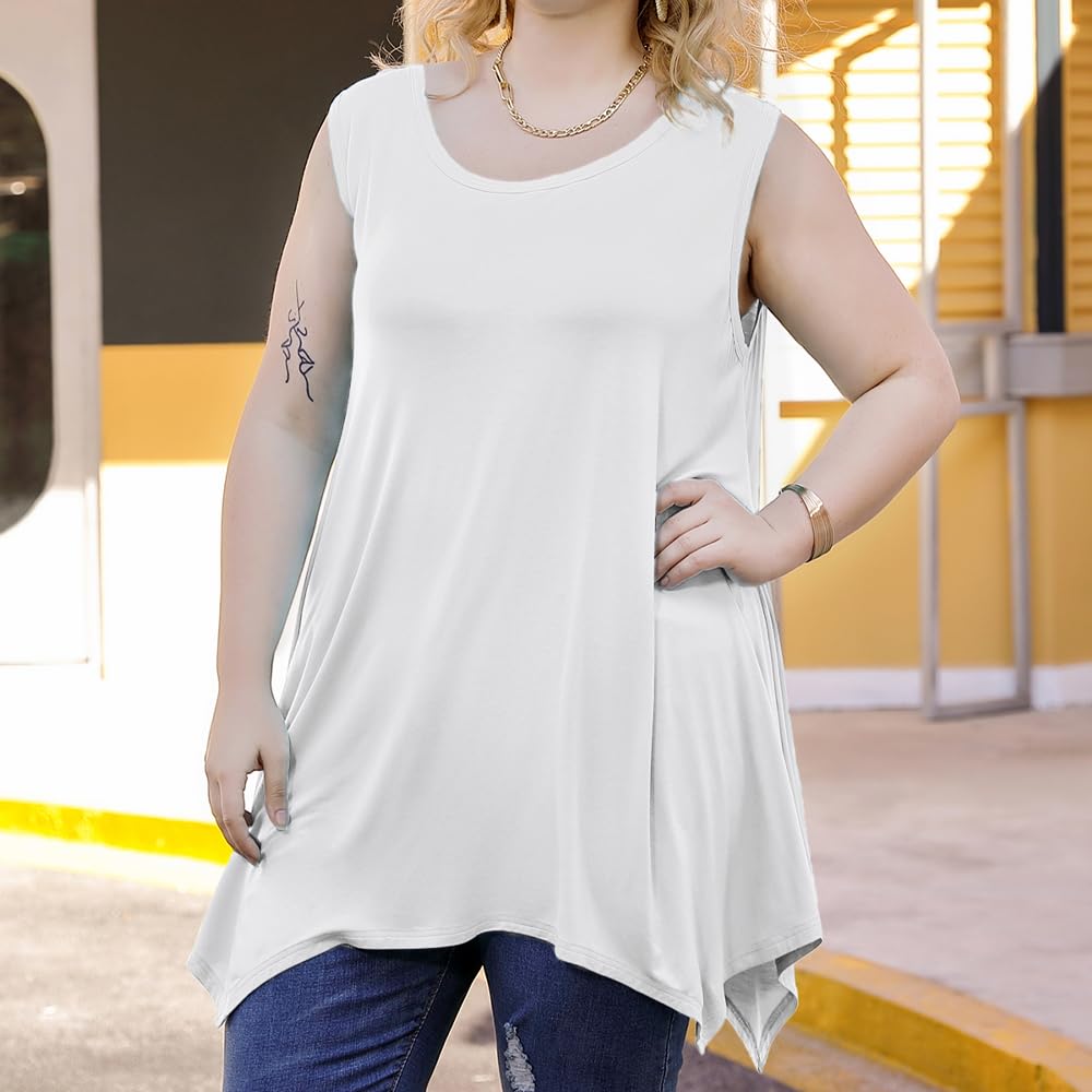 Plus Size Summer Tank Tops for Womens Casual Crew Neck Sleeveless Blouses Loose Fits Vest Shirts Wide Strap Camisole