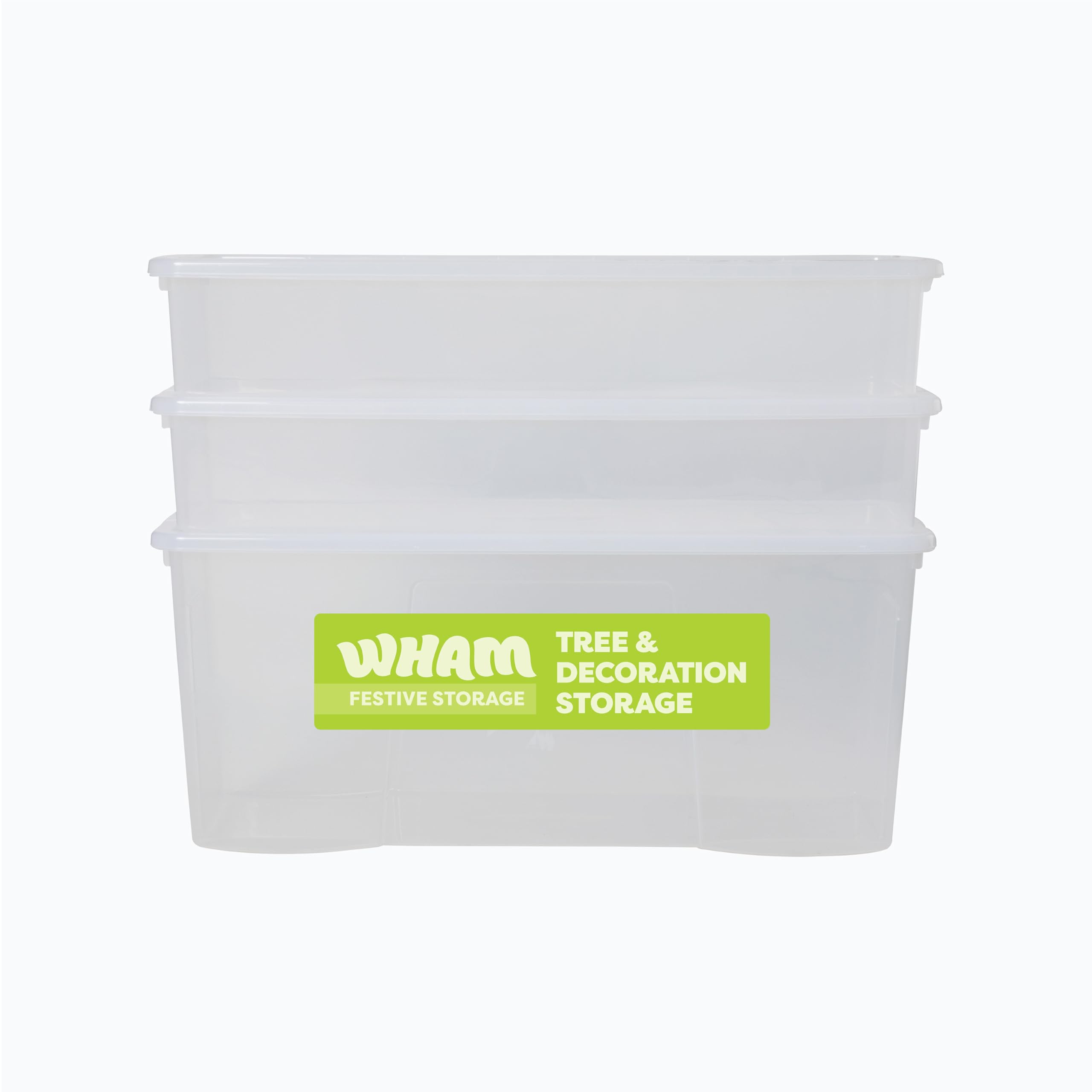 Wham Festive 3-Piece Christmas Storage Set | 1 X 133L Christmas Tree Box & 2 X 55L Decorations Boxes | Stackable & Nestable | Made In Uk