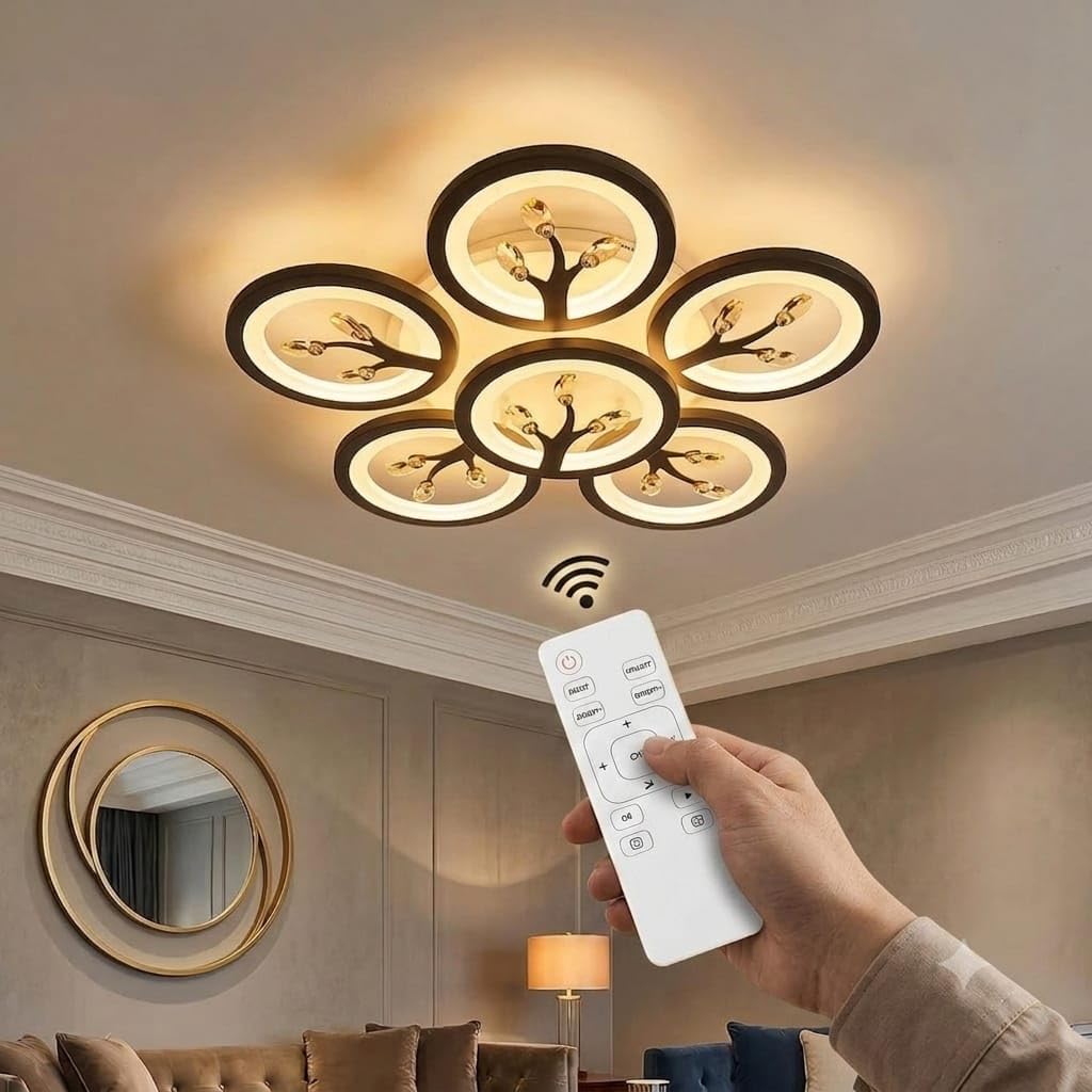 blissbells Modern LED Ceiling Light Fixture, 6-Ring Flower Design, Warm White Illumination-image-13