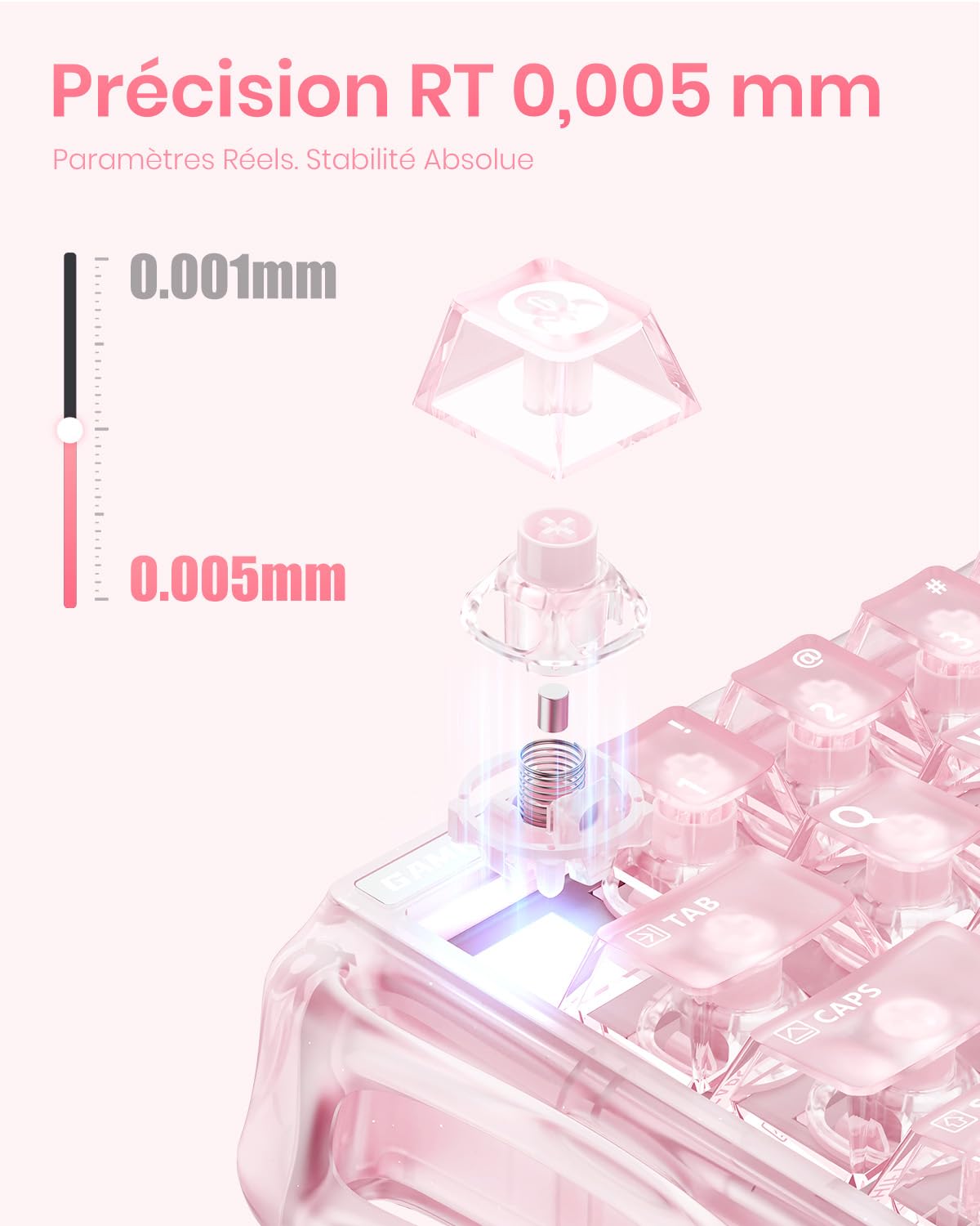 GravaStar Mercury V60 Clavier Gaming magnétique, 8000 Hz Polling Rate, Rapid Trigger Switches Hall Effect, Précision 0,005 mm, Hot-Swap, RGB– Rose Cristal